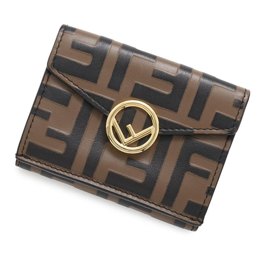 FENDI ZUCCA F IS FENDI 3-Fold Compact Wallet Brown/Black8M0395 Leather