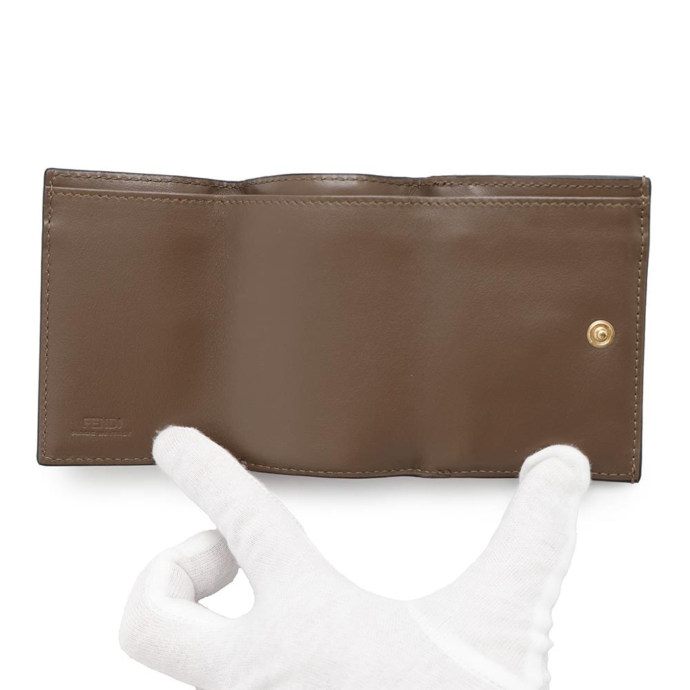 FENDI ZUCCA F IS FENDI 3-Fold Compact Wallet Brown/Black8M0395 Leather
