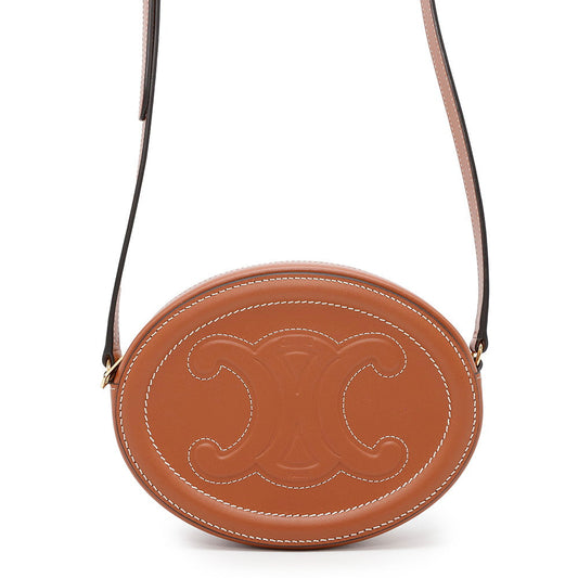 CELINE Cuir Triomphe Oval Purse Shoulder Brown10I703DPQ Leather