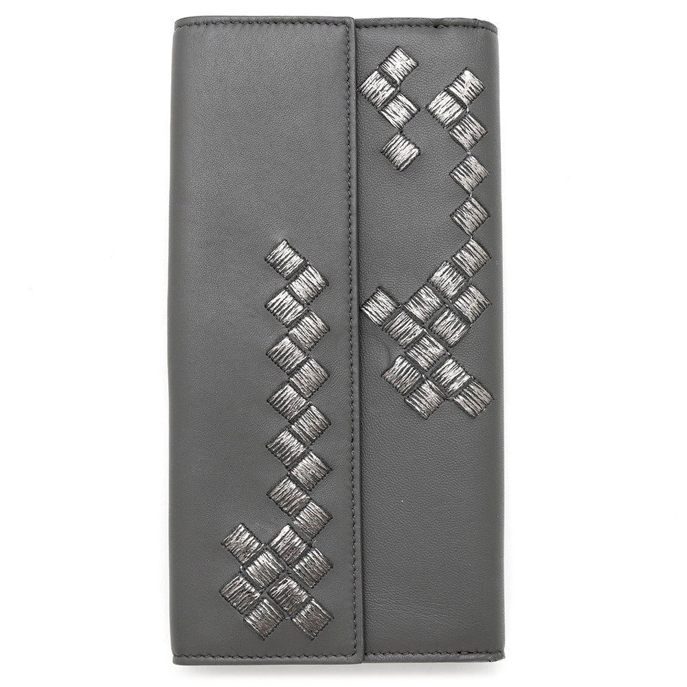 Bottega Veneta INTRECCIATO Bifold Wallet Long Wallet Gray Leather