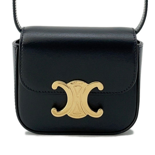 CELINE Triomphe Claude Shoulder Bag Black10I513 Leather Size Mini