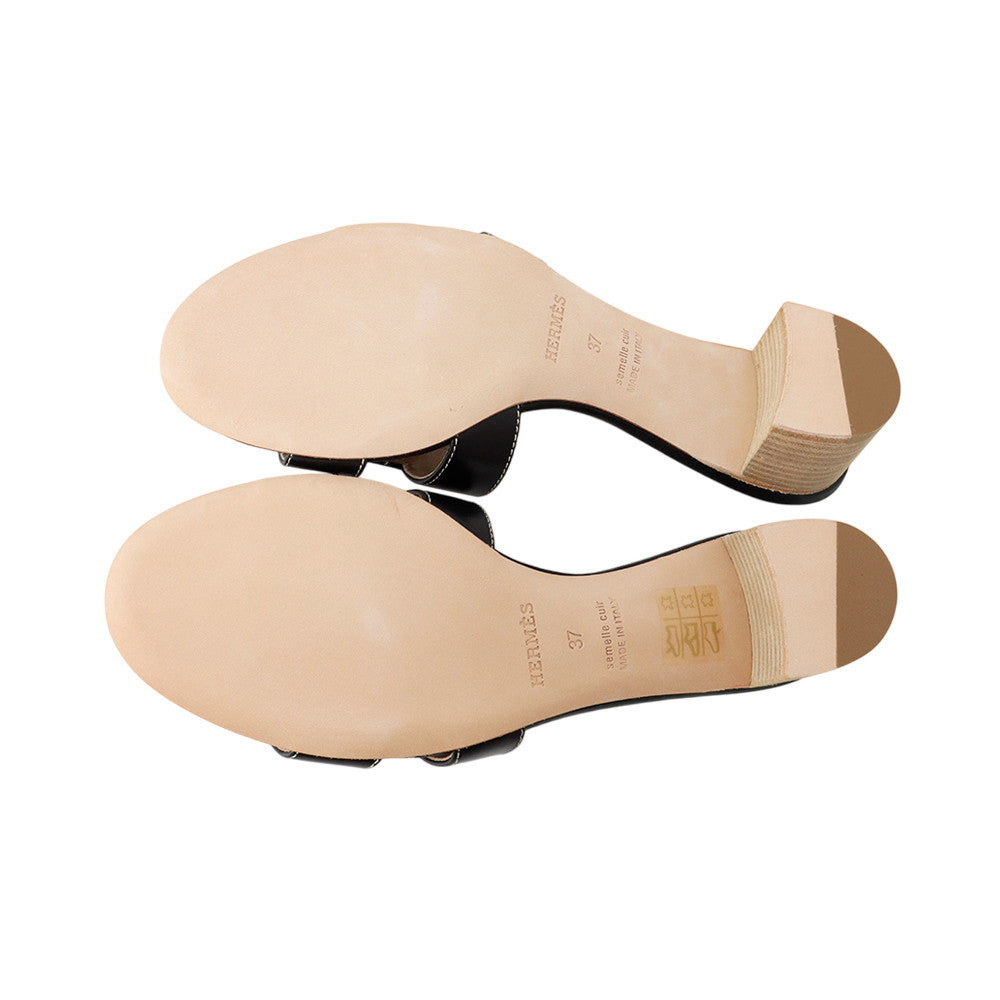 HERMES Oasis Black Leather Size 37
