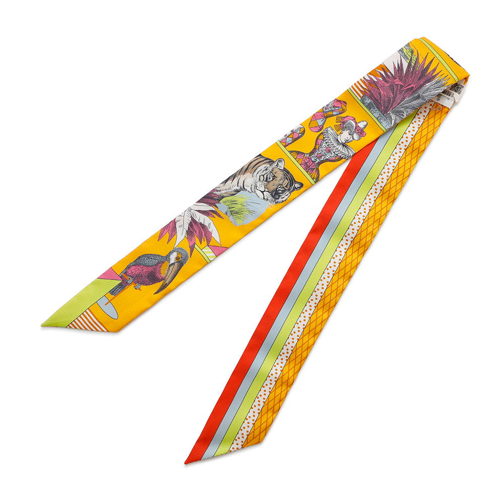 HERMES Twilly Grand Theater Nouveau Soleil / Vert Fluo / Multicolor Silk100%