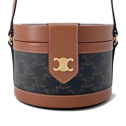 CELINE Tambour Triomphe Shoulder Tan195192 TriompheCanvas Leather Size Medium