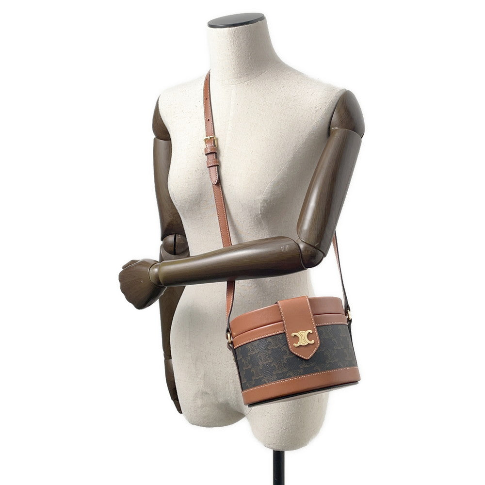CELINE Tambour Triomphe Shoulder Tan195192 TriompheCanvas Leather Size Medium