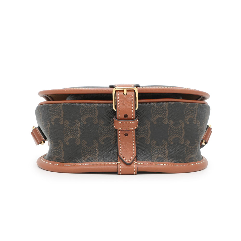 CELINE Triomphe Folco Shoulder Bag Tan191502 PVC Leather Size Medium