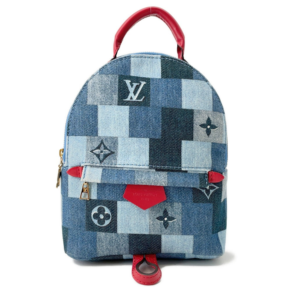 LOUIS VUITTON Palm Springs Backpack Blue/RedM45043 Monogram Denim Size MINI