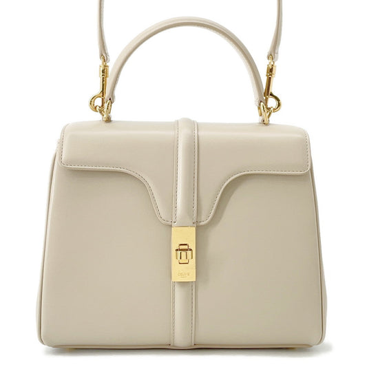 CELINE 16 S ¨ze Shoulder Bag Beige Calf Leather Size Small