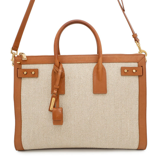 SAINT LAURENT PARIS Jour Tote Bag Beige/Brown683825 Canvas Leather