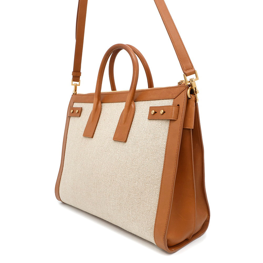 SAINT LAURENT PARIS Jour Tote Bag Beige/Brown683825 Canvas Leather