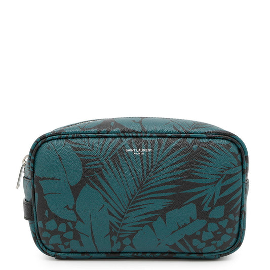SAINT LAURENT PARIS Botanical Pattern Clutch Bag Black/Green650125 Leather