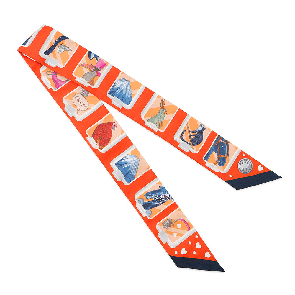HERMES Twilly HERMES Story HERMES STORY Orange/Blue/Rose Silk100%