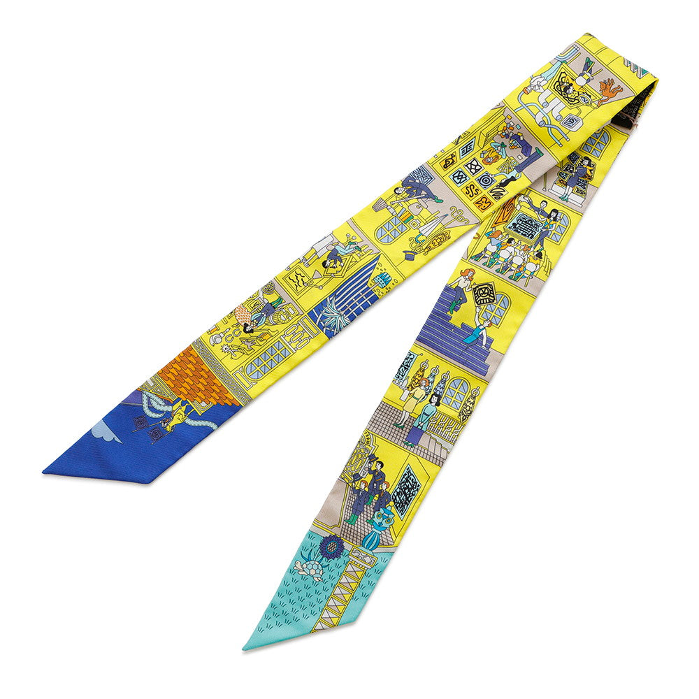 HERMES Twilly La Maison Des Carres Maison des Carres Jaune Vif/Blue Roy/Turquoise Silk