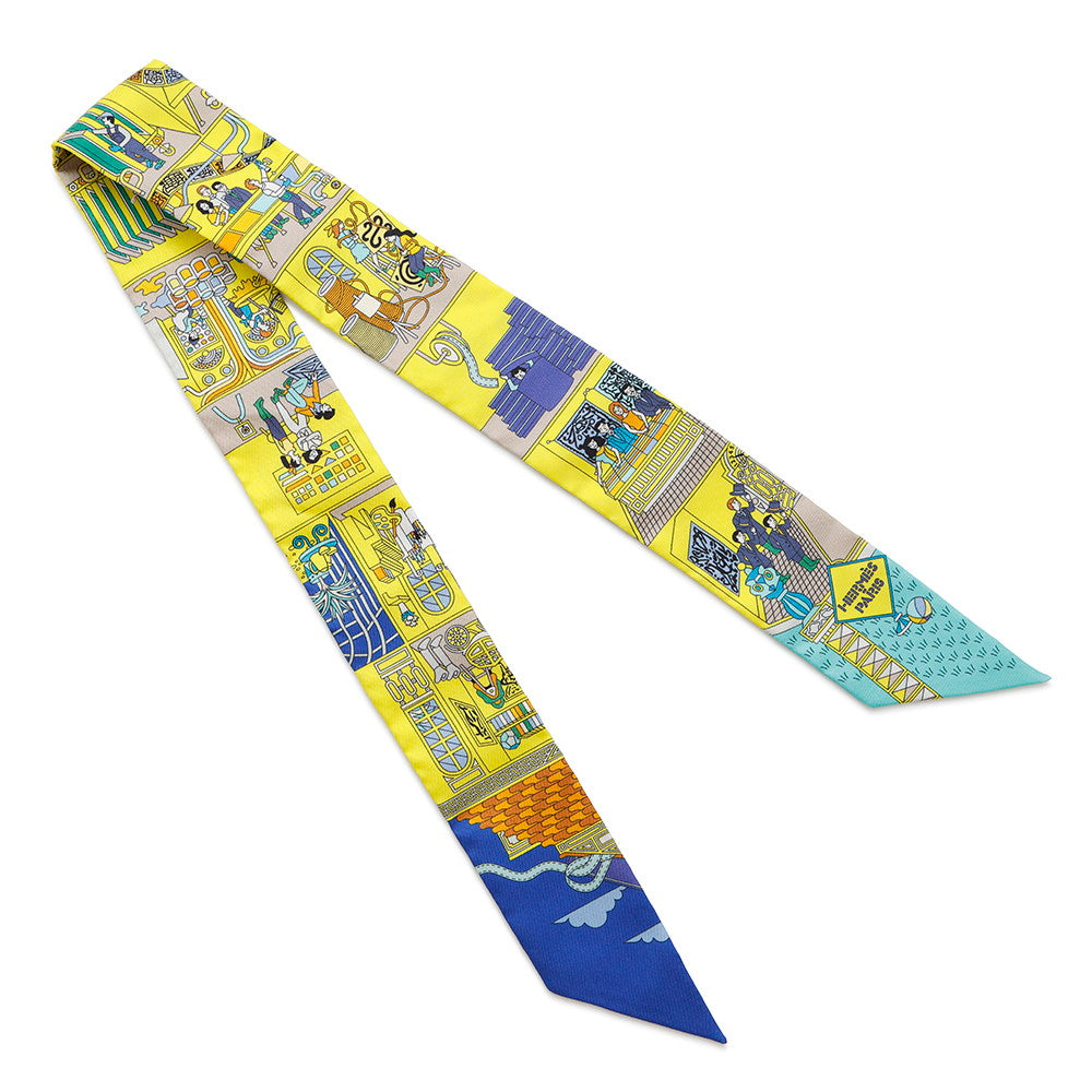 HERMES Twilly La Maison Des Carres Maison des Carres Jaune Vif/Blue Roy/Turquoise Silk