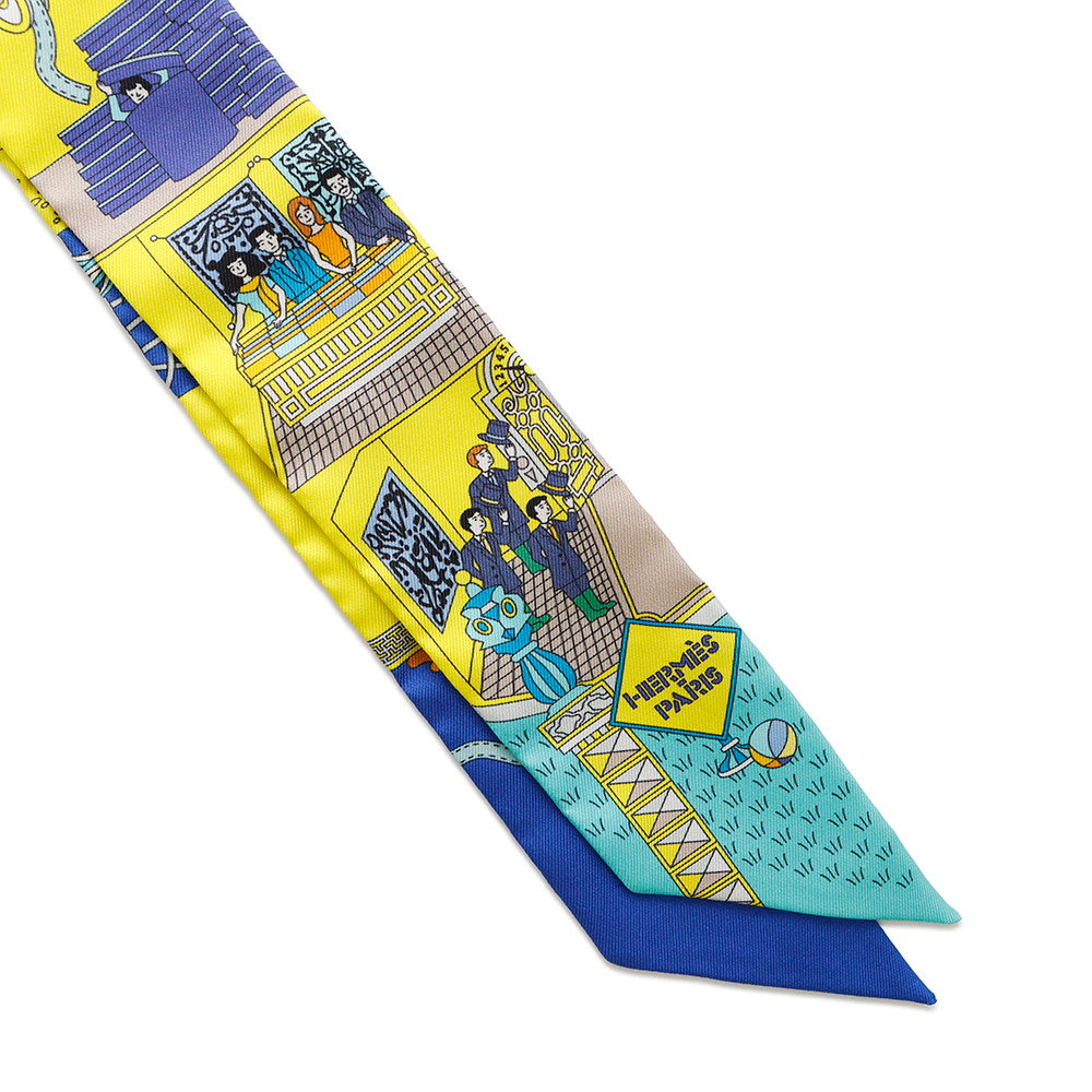 HERMES Twilly La Maison Des Carres Maison des Carres Jaune Vif/Blue Roy/Turquoise Silk