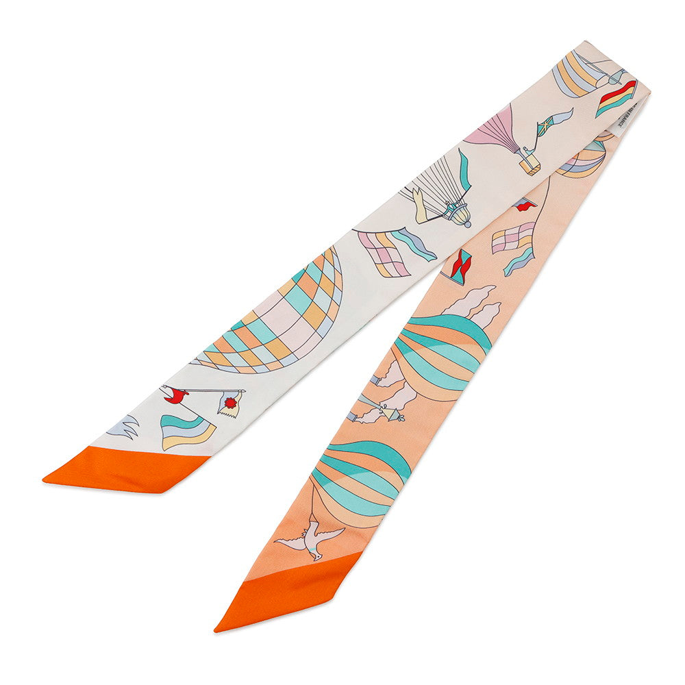 HERMES LES FOLIES DU CIEL Madness in the Sky Twilly Abricot/Vert/Multicolor Silk100%