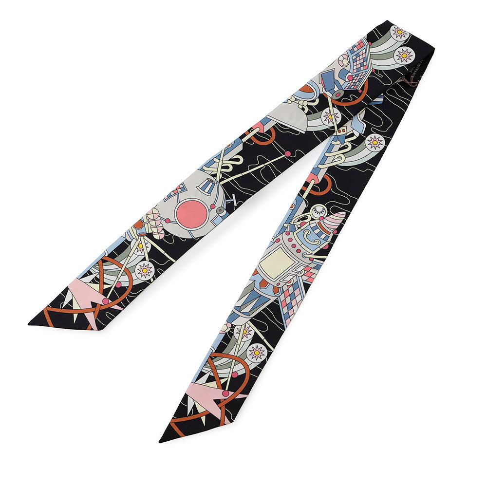 HERMES Twilly Odyssey Black/Blue Ciel/Rose Silk100%