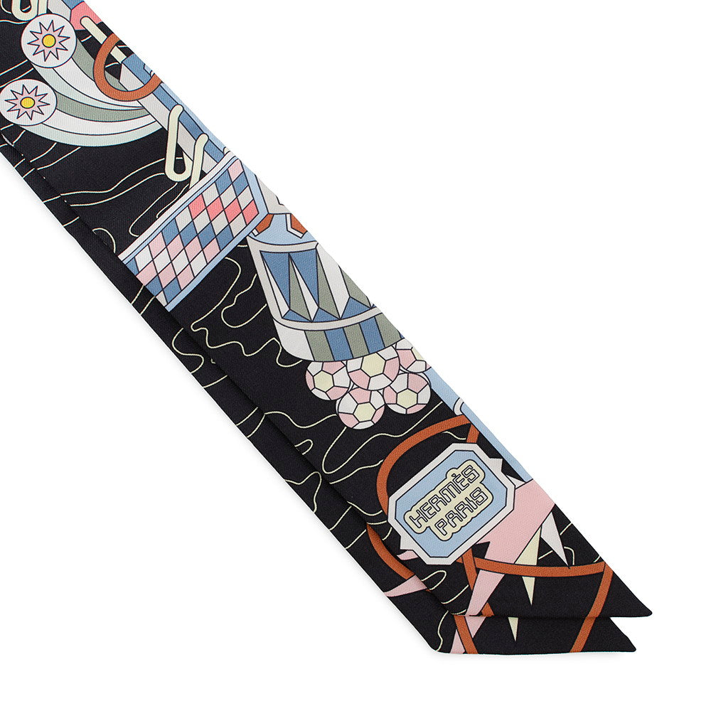 HERMES Twilly Odyssey Black/Blue Ciel/Rose Silk100%