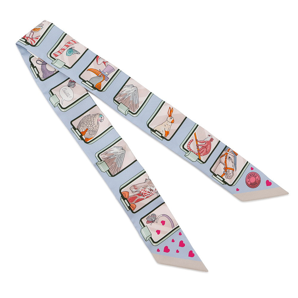 HERMES Twilly HERMES Story HERMES STORY Blue Pale/Rose/Vert Silk100%