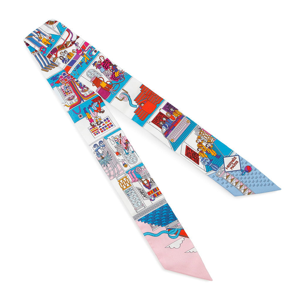 HERMES HERMES Twilly LA MAISON DES CARRES Maison de Carres Blanc/Rose/BlueH062941S 15 Silk100%