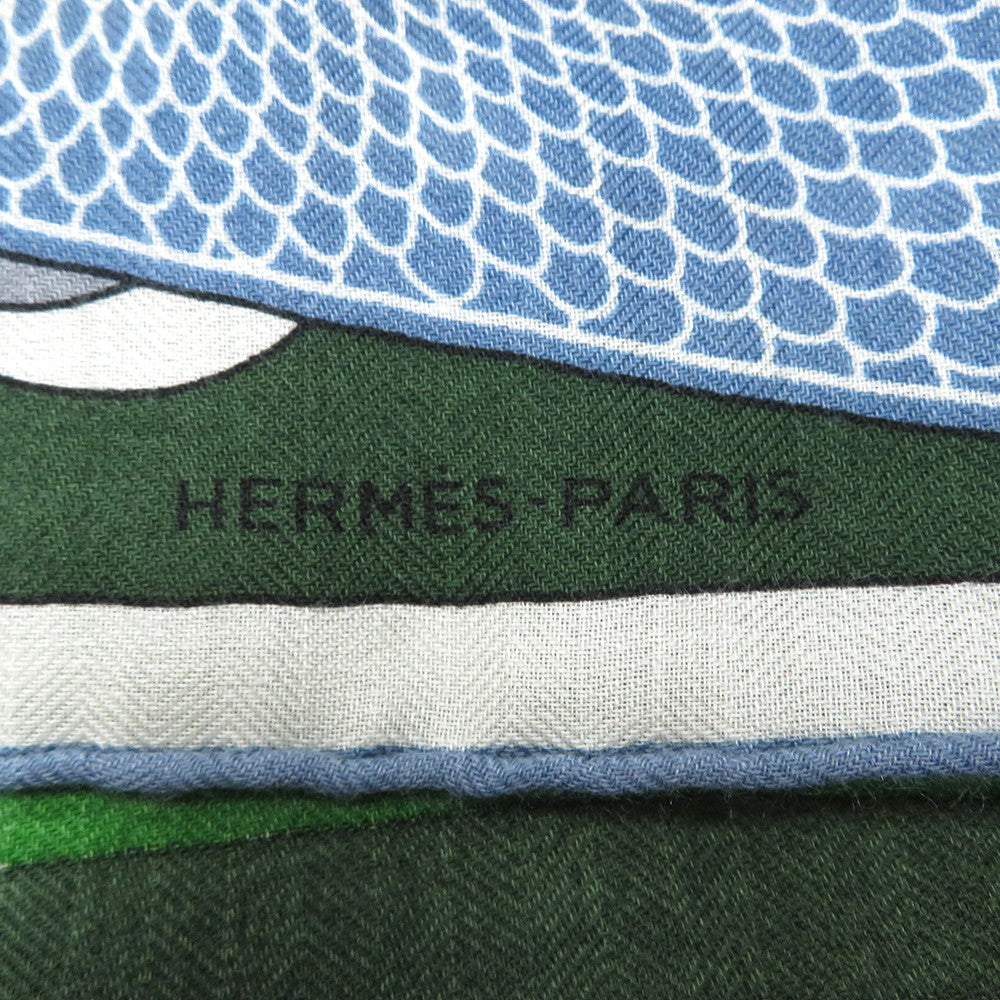 HERMES Carre H 100 Unpossible Size 100 Vert/Blanc/Fuchsia Cashmere70% Silk30%