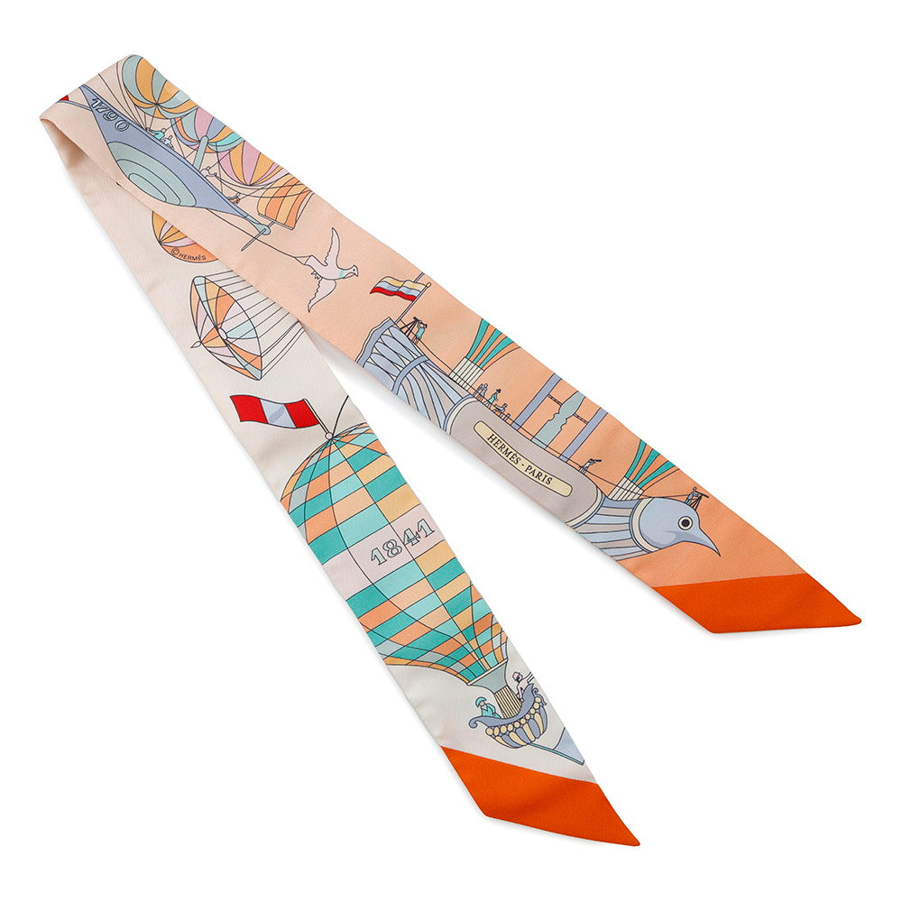 HERMES Twilly The madness of the sky Apricot/Vert/Multicolor Silk100%