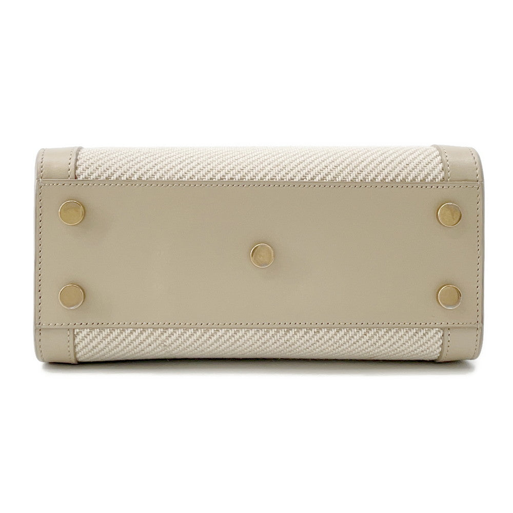 SAINT LAURENT PARIS Jour Beige/Ivory400632 Calf Leather Cotton Linen Size Nano