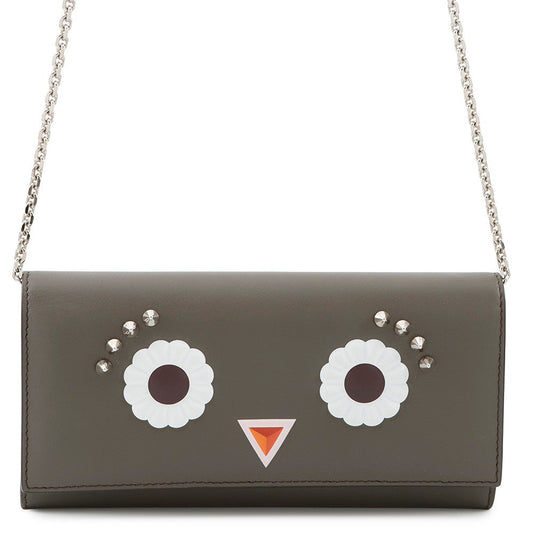FENDI Bugs Eye Robot Chain Wallet Gray8M0365 Leather
