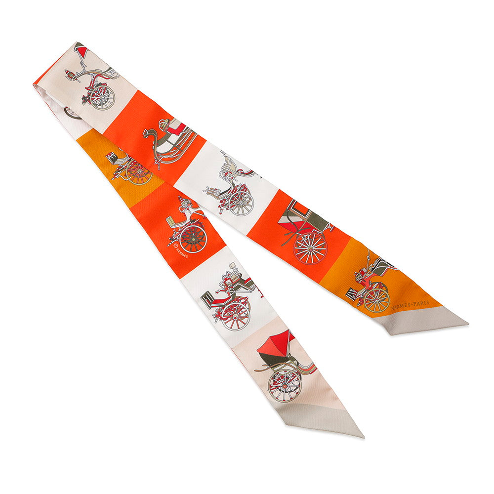 HERMES Twilly Elaborate carriage Voitures Exquises Orange/Beige/Khaki Silk100%