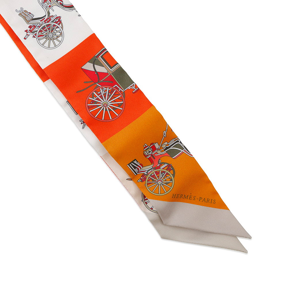 HERMES Twilly Elaborate carriage Voitures Exquises Orange/Beige/Khaki Silk100%