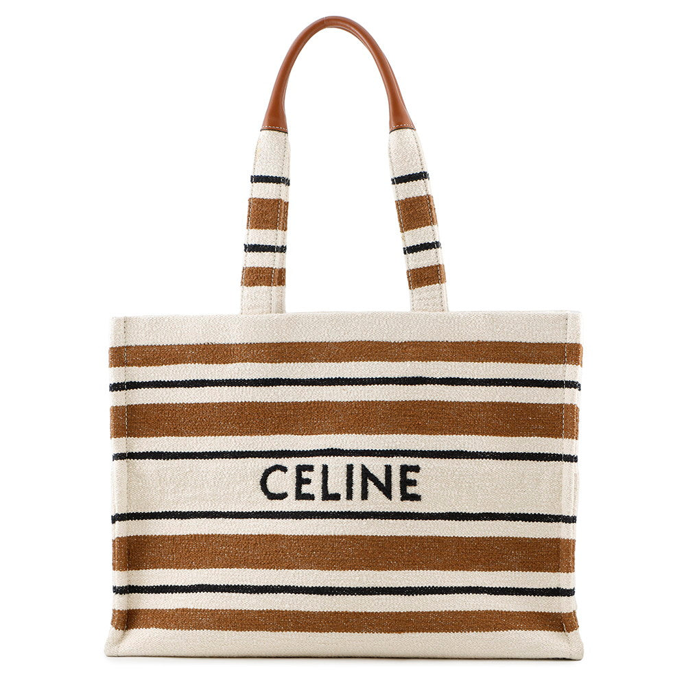 CELINE Cabas Tice Tote Bag Ivory/Brown196762 Canvas Leather Size Large