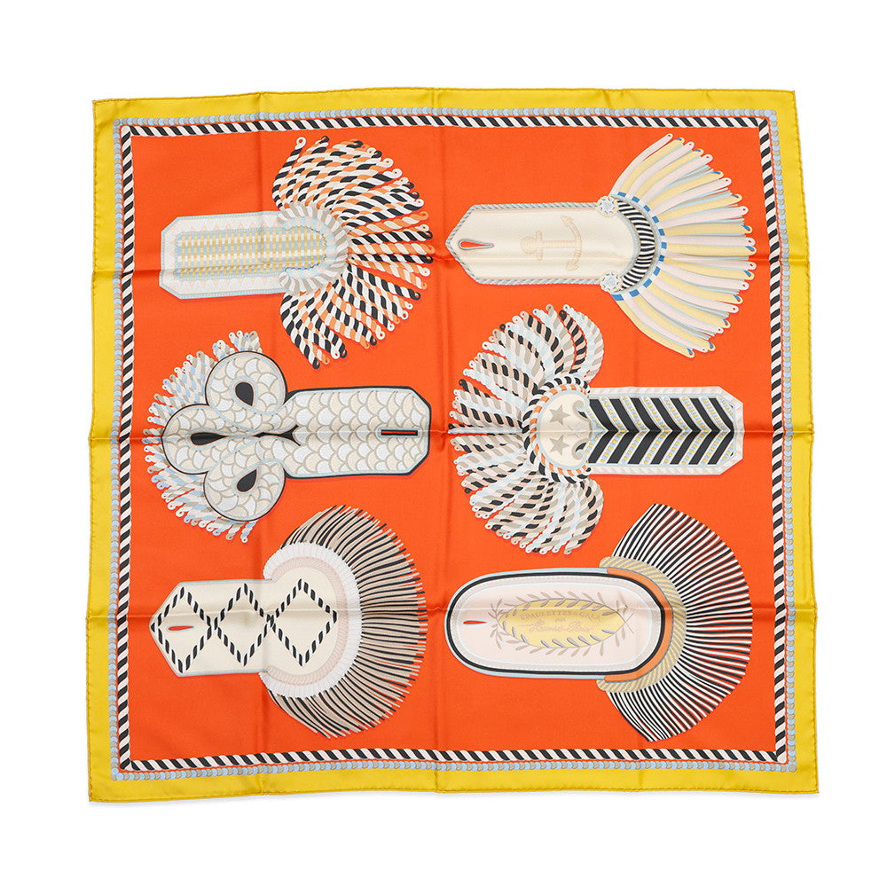 HERMES Carre Double Face Gala Epaulettes Size 90 Curry/Corail/Ebene Silk100%
