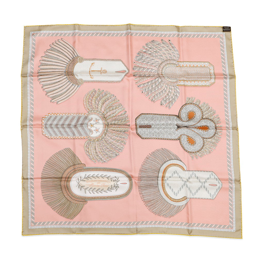 HERMES Carre Double Face Gala Epaulettes Size 90 Curry/Corail/Ebene Silk100%