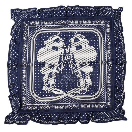HERMES Carre Bandana Frill Bride de Gala Dot Size 70 Marine Fonce/Black Silk100%