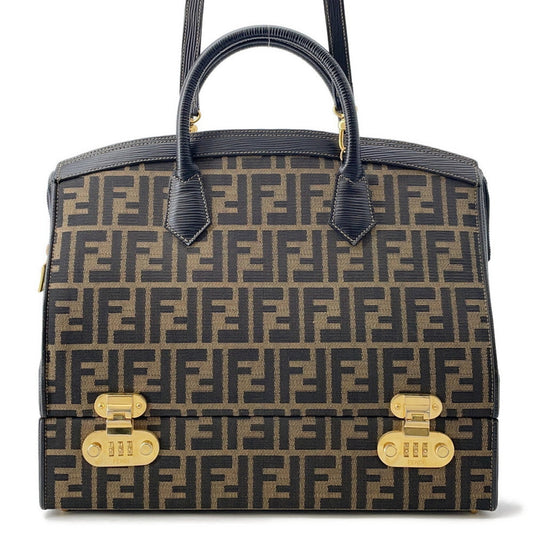FENDI Zucca Vanity Bag Brown Canvas Leather