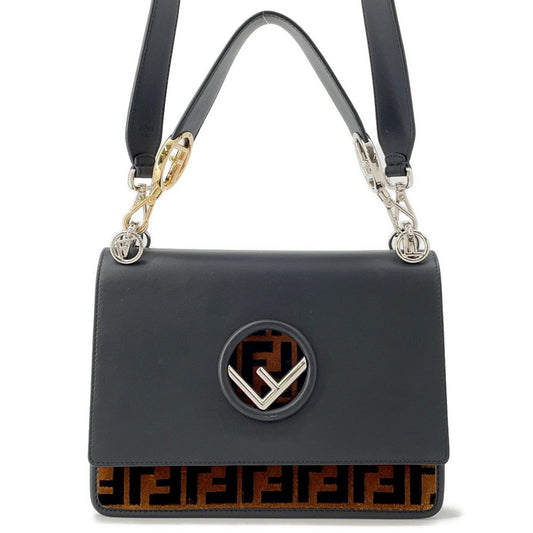 FENDI Zucca Canayev Handbag Black/Brown8BT284 Leather Velvet