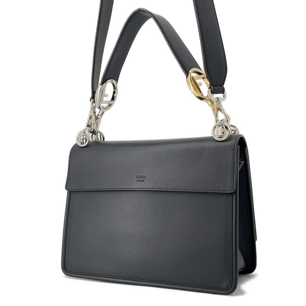 FENDI Zucca Canayev Handbag Black/Brown8BT284 Leather Velvet