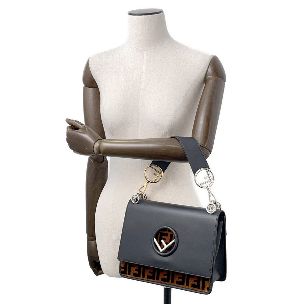 FENDI Zucca Canayev Handbag Black/Brown8BT284 Leather Velvet