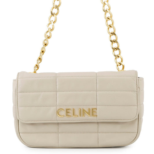 CELINE Matelasse Mono Chrome Chainshoulder Bag Greige111273 Leather