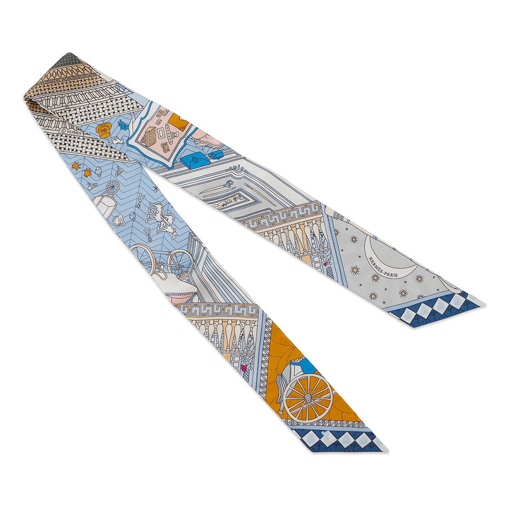 HERMES Twilly Objet de Curiosite Blue/Beige/Rose Poudre Silk100%