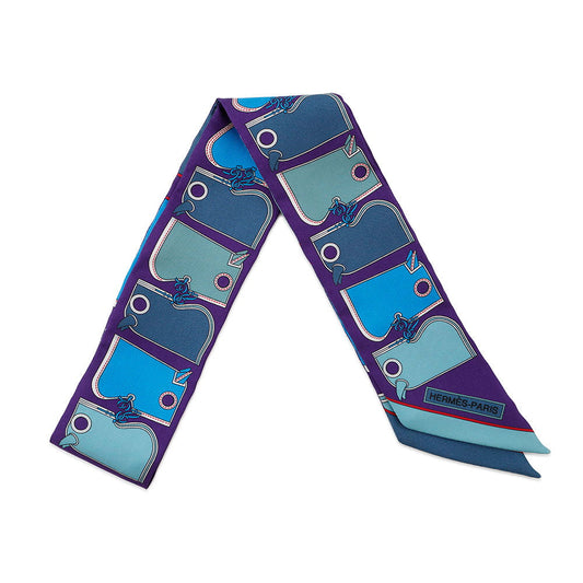 HERMES Twilly Camail Violet/Azur/Celadon Silk100%