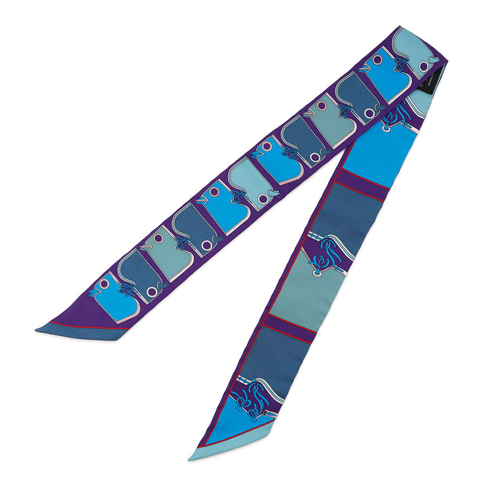 HERMES Twilly Camail Violet/Azur/Celadon Silk100%