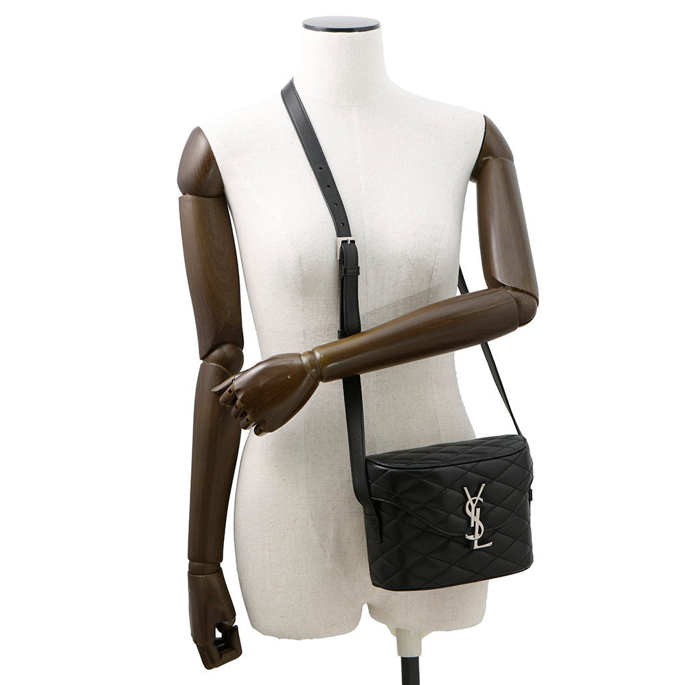 SAINT LAURENT PARIS June Box Shoulder Bag with YSL logo Black710298 Leather