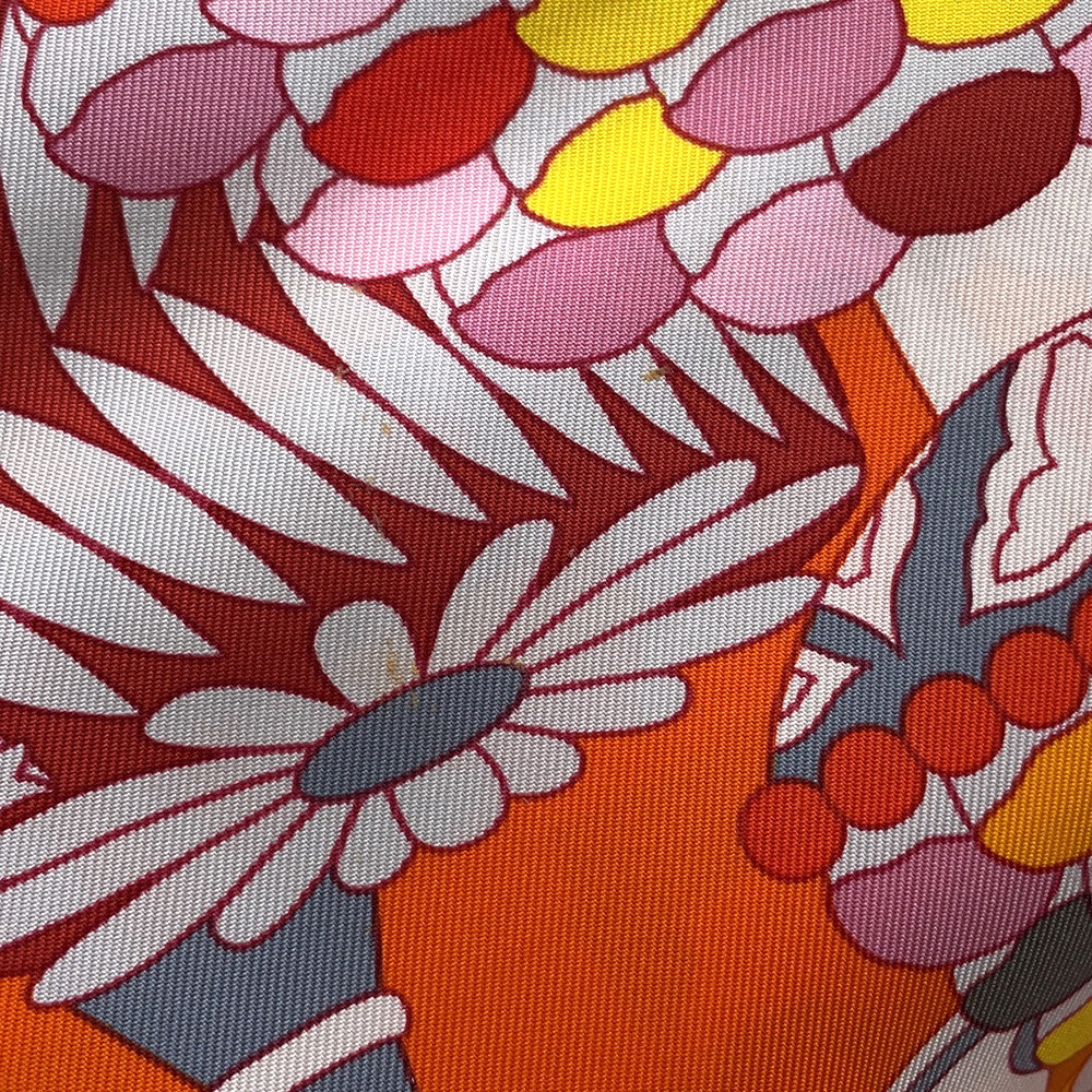 HERMES Carre Patisserie Française Size 90 Orange/Rose/Gris Silk100%