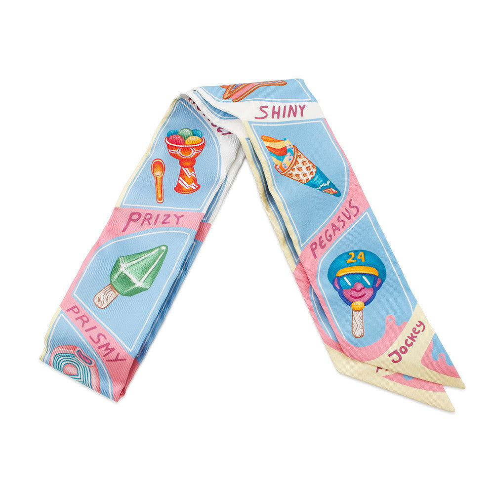 HERMES Twilly Funny Ice Cream Funny Ice Cream Blue Ciel/Rose Bonbon/Yellow Silk100%