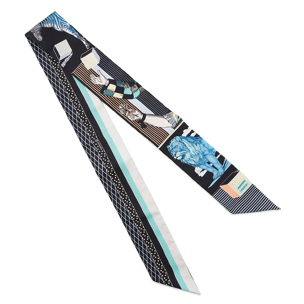 HERMES Twilly GRAND THEATRE NOUVEAU Black/Blue/Vert063761S Silk100%