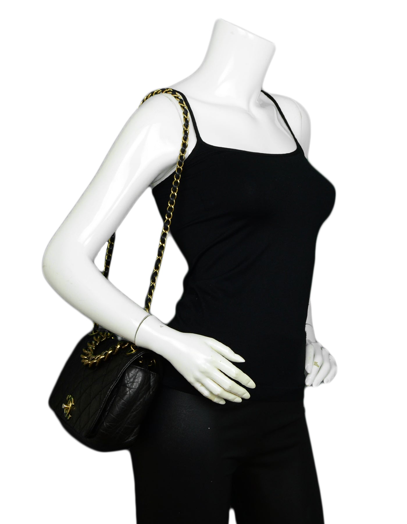 Chanel Black Calfskin Quilted Leather Medium -Bombay Pondichery Flap Bag