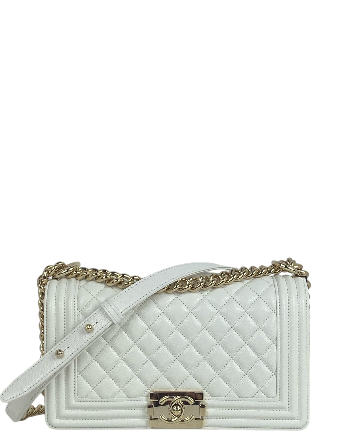 Chanel 2025 White Caviar Medium Boy Bag