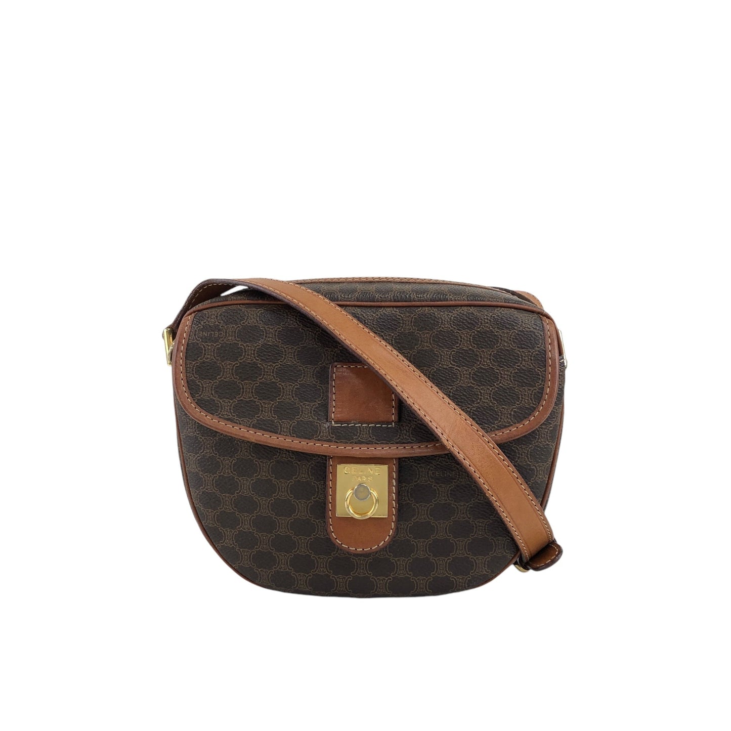 CELINE Macadam Gancini Flap Shoulder bag Brown