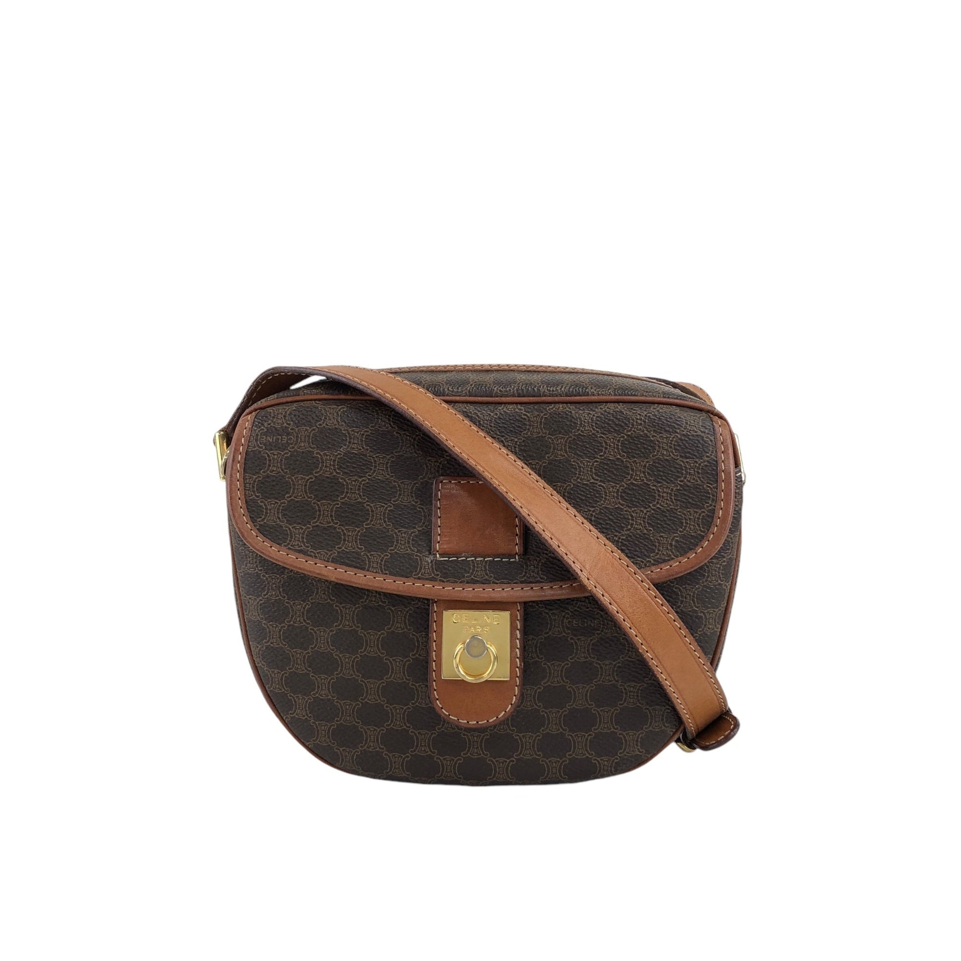 CELINE Macadam Gancini Flap Shoulder bag Brown